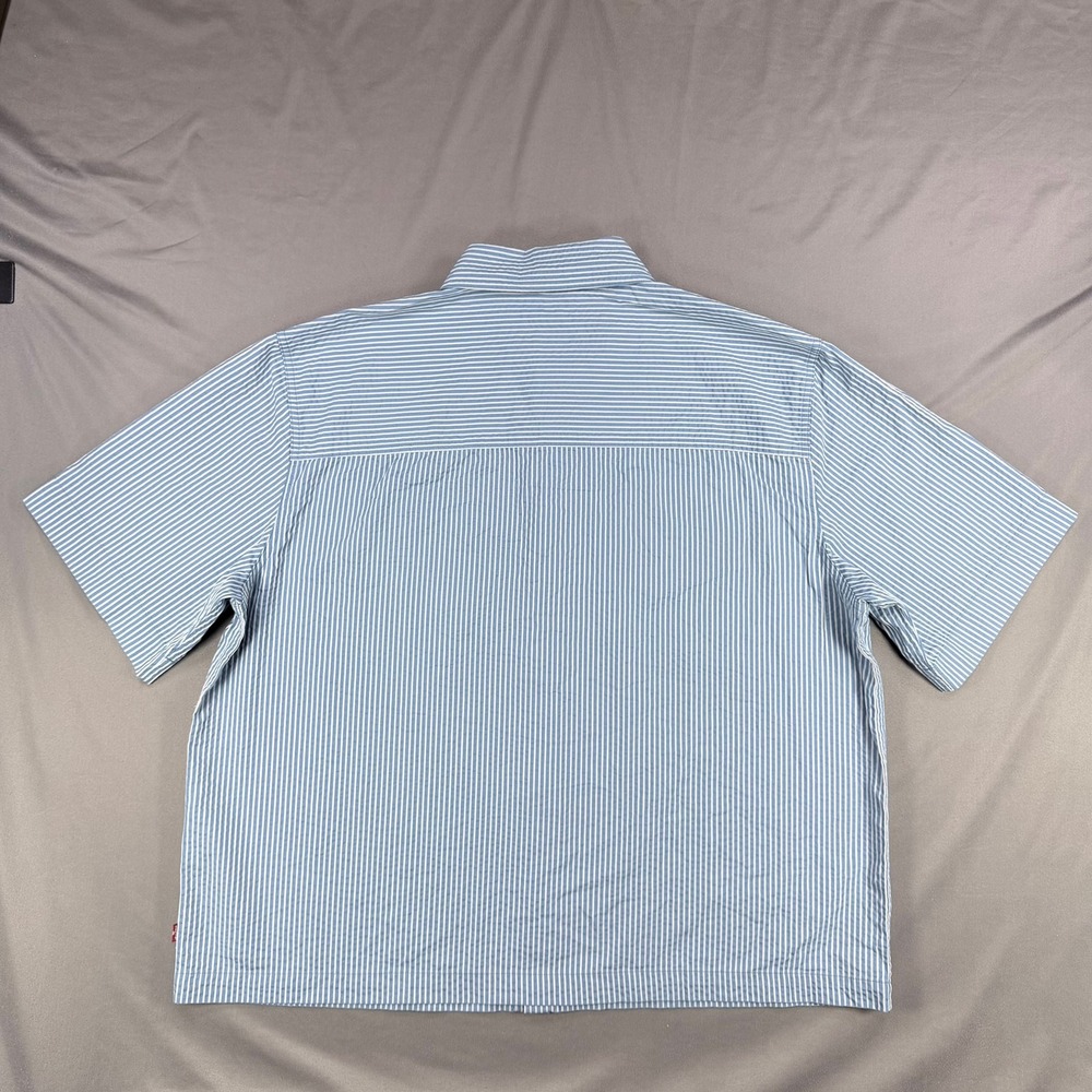Levi's Mens L Blue White Cotton Blend Relaxed Striped Short Sleeve Shirt New - Picture 7 of 11